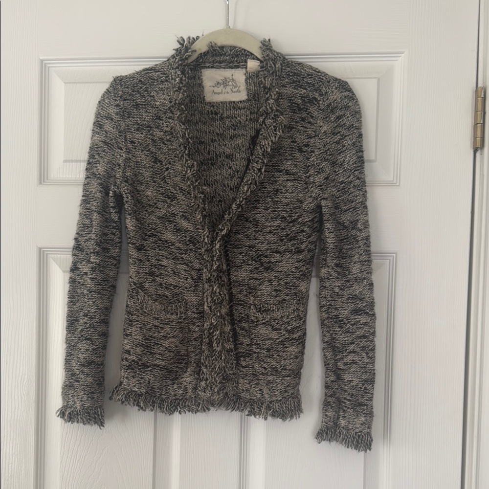 Anthropologie Black and Gray Cardigan Sweater with Open Front